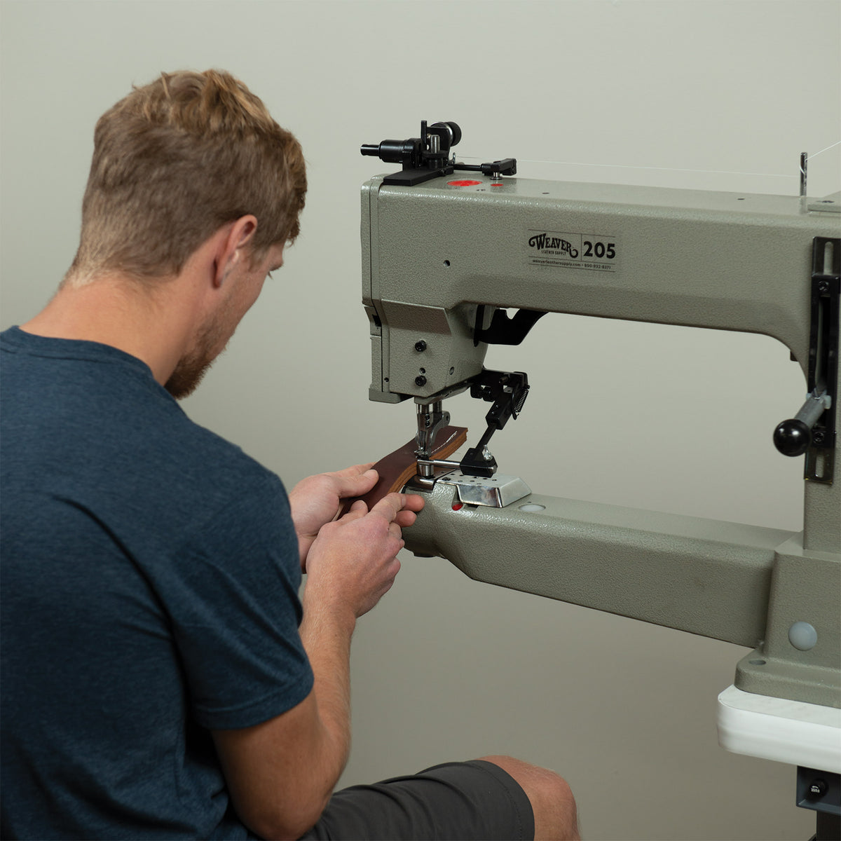 Weaver 205 Leather Sewing Machine, Complete with Stand and Servo Motor, in use