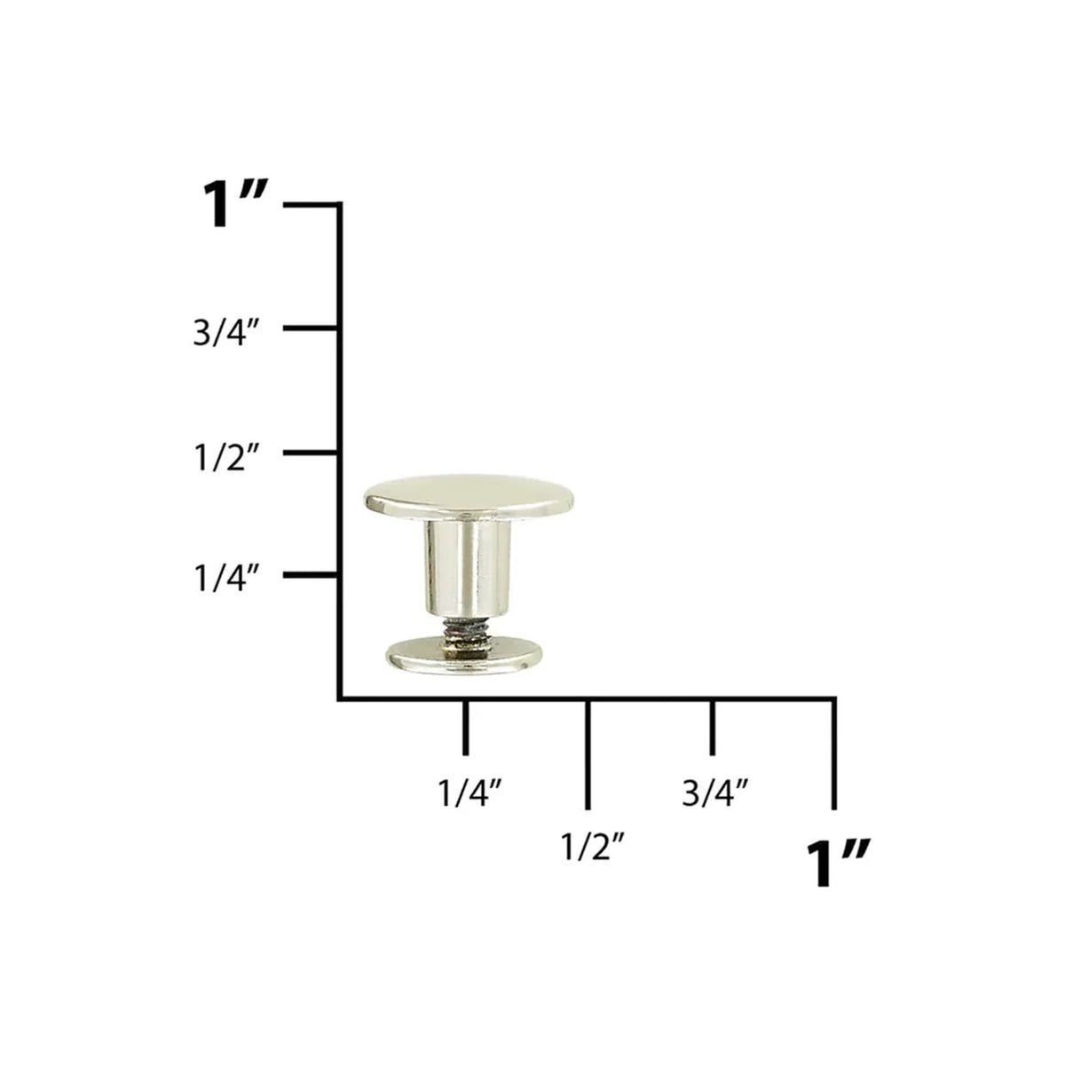 11mm Shiny Nickel, Flat Top Stud with Screw, Zinc Alloy - PK5