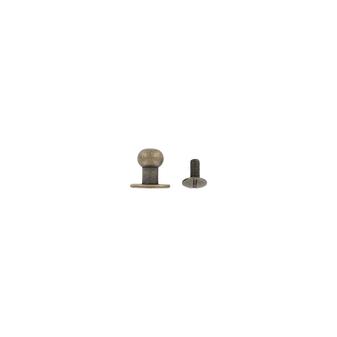 12mm, Antique Brass, Flat Top Collar Button Stud with Screw, Solid Brass