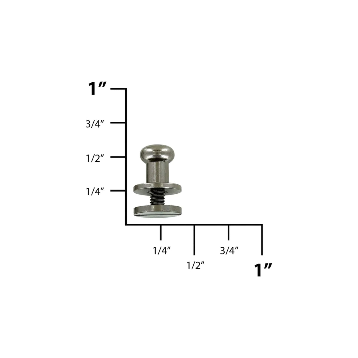 9mm, Gunmetal, Round Top Collar Button Stud with Screw, Solid Brass