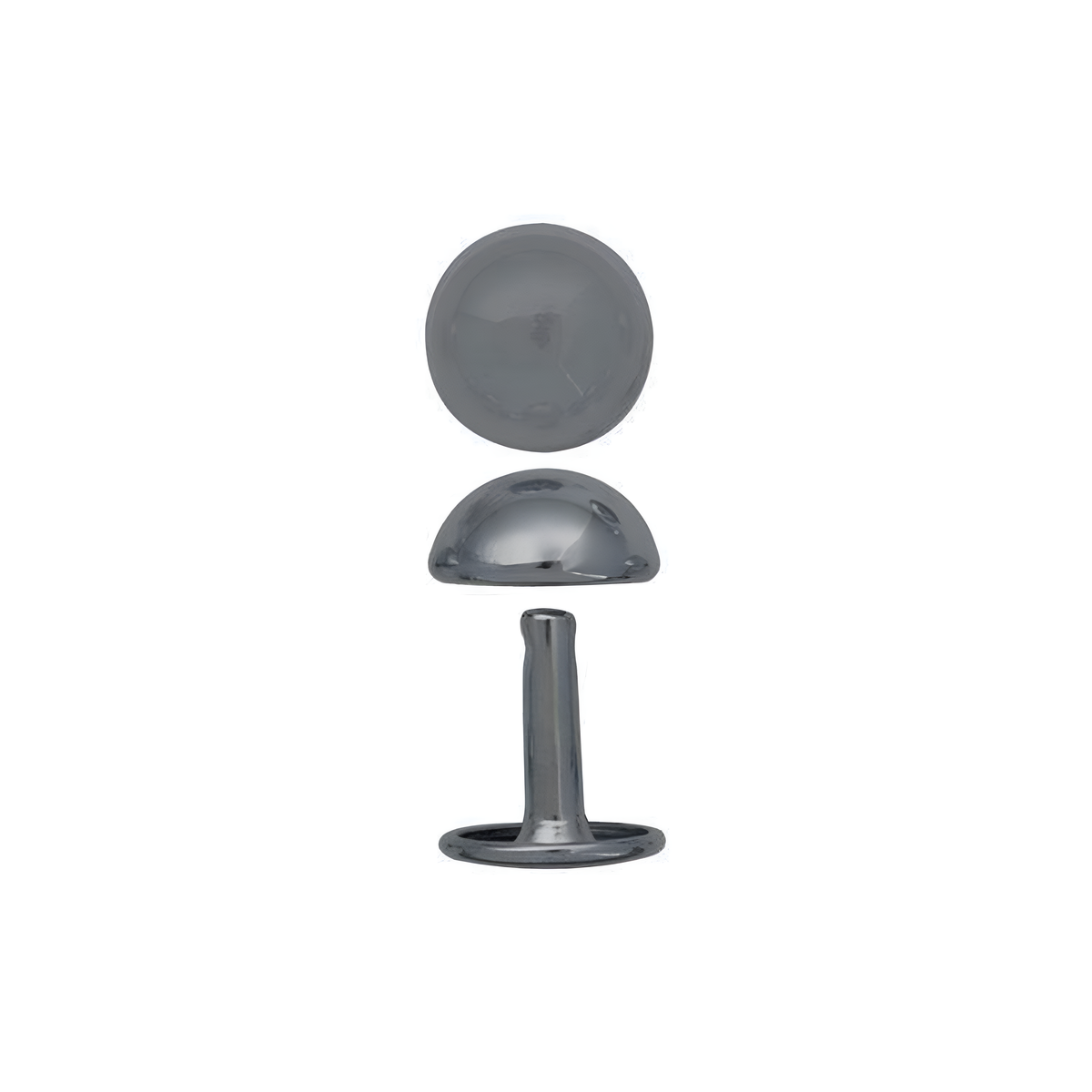 15mm Nickel, 13mm Double Cap Domed Rivet, Steel, 12-pack