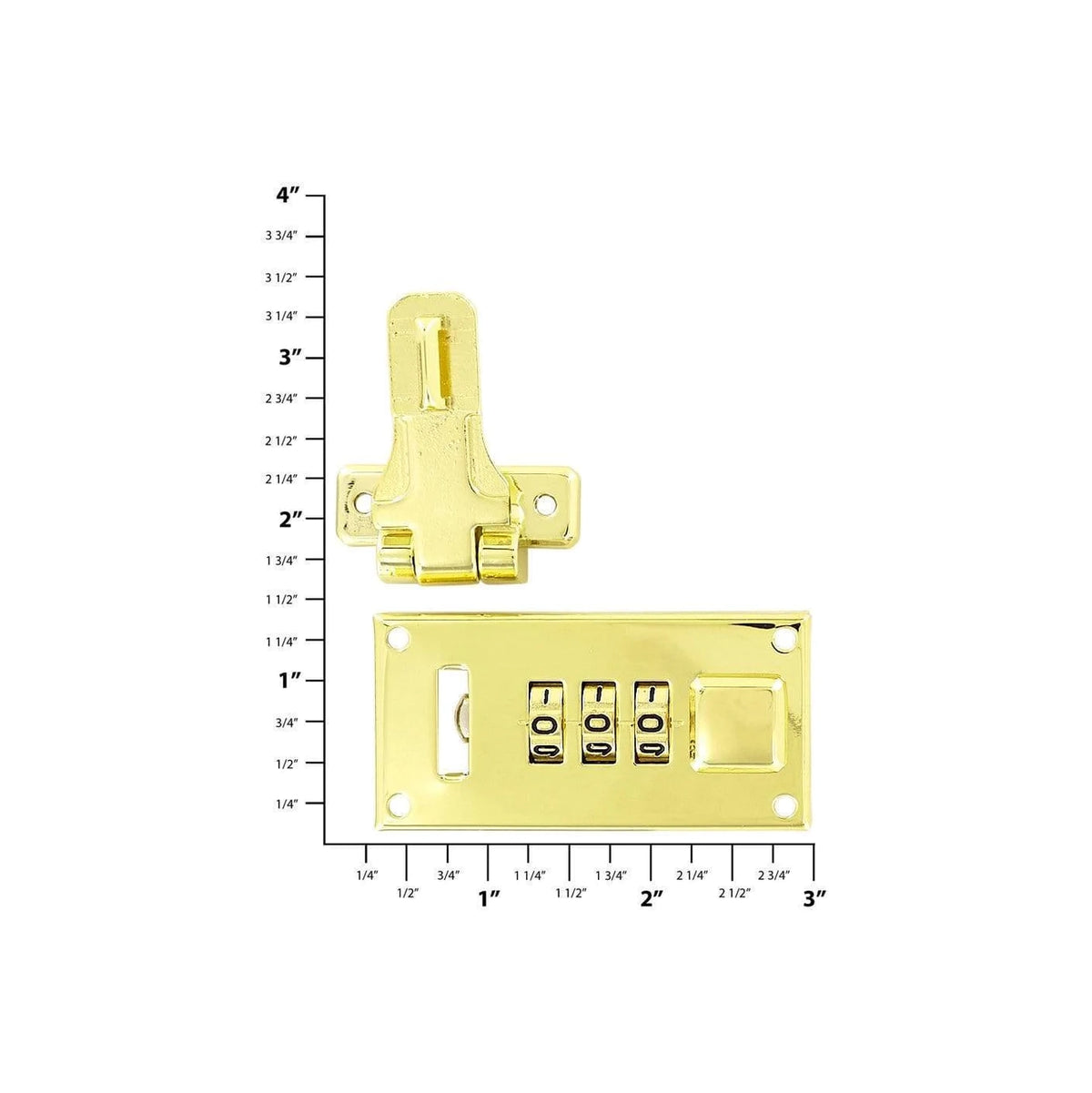 1 1/4" Shiny Brass, Offset Hasp Combination Lock, Steel