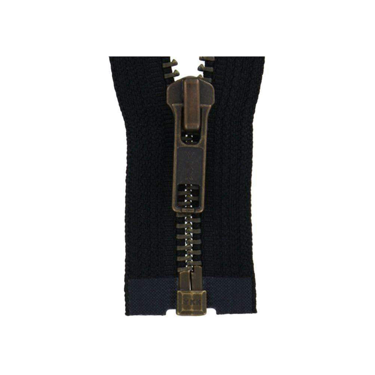 #5 Metal, Black, 30" YKK Separating Bomber Jacket Zipper with Antique Brass Teeth