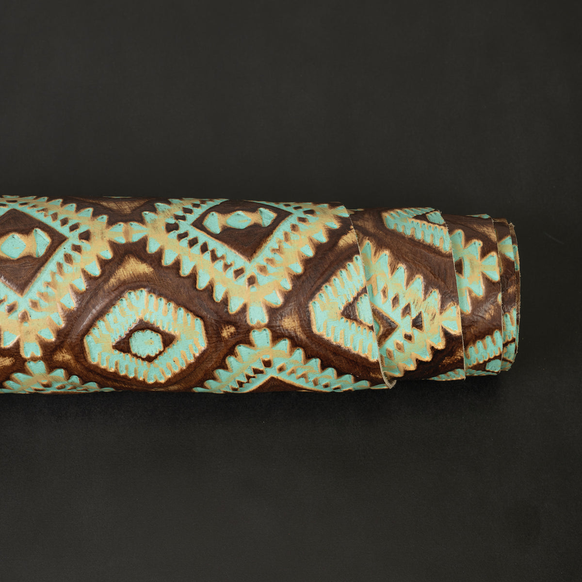 Embossed Leather, 2/3 oz., Aztec Turquoise/Brown