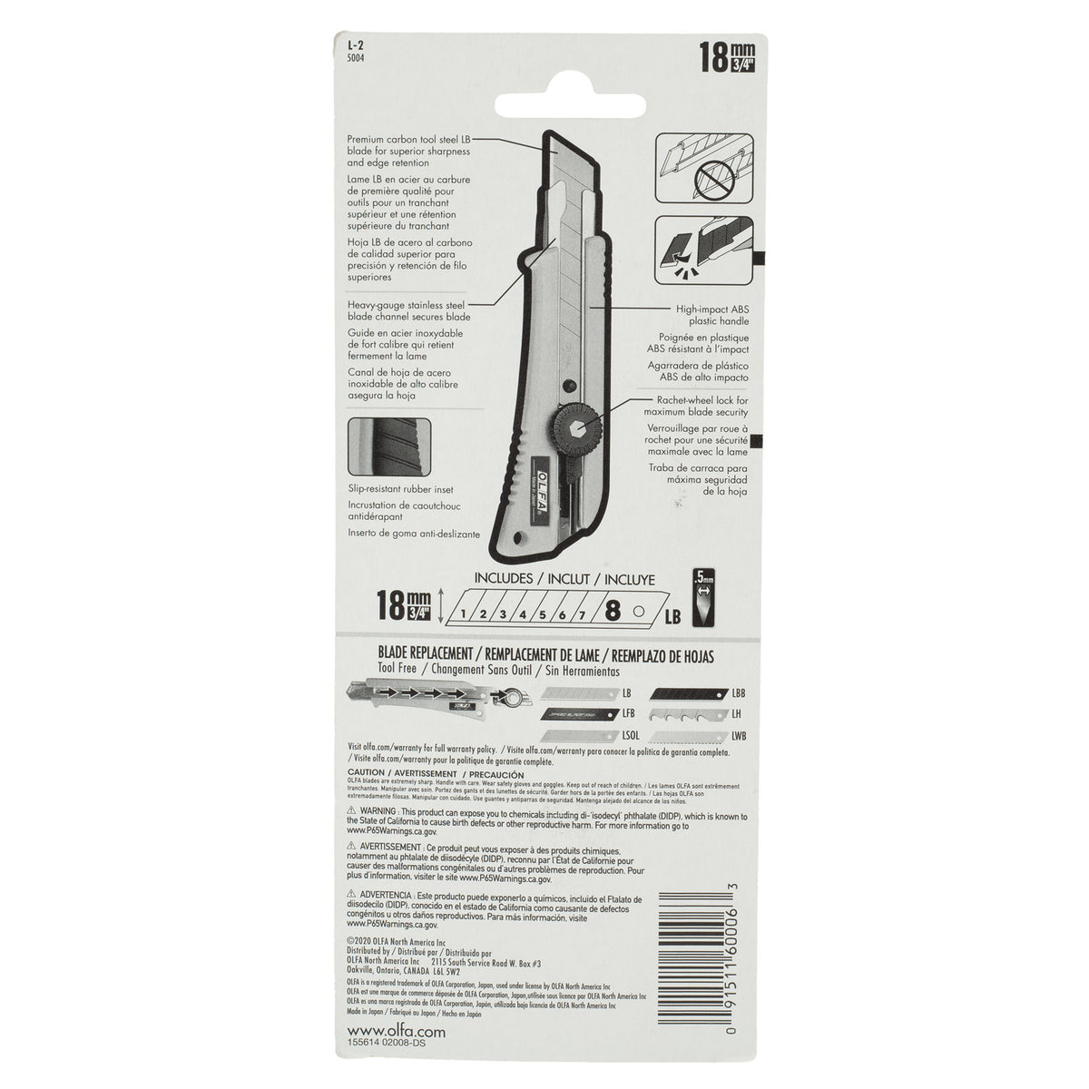 Olfa® 18mm L-2 Classic Heavy-Duty Utility Knife with Rubber Inset