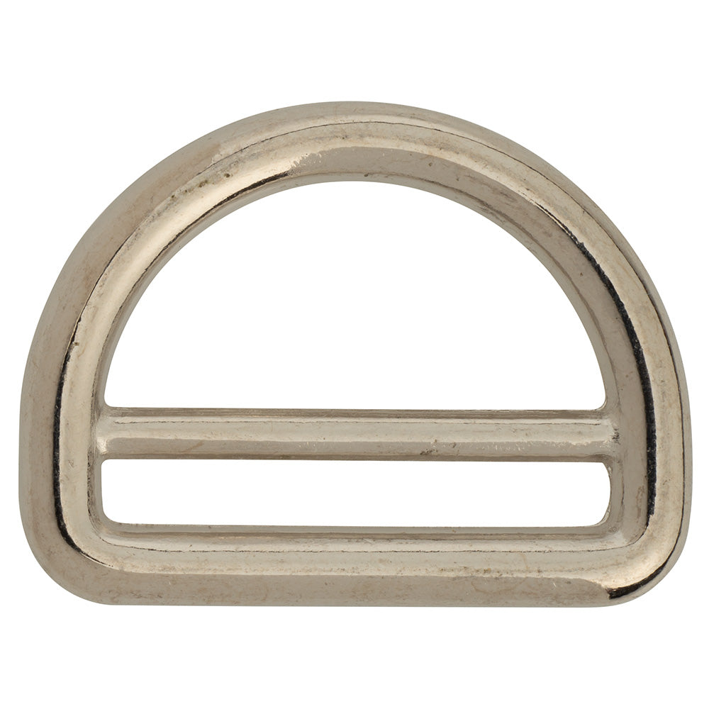 1" Nickel Plated, Cast Double Loop D-Ring, Zinc Alloy