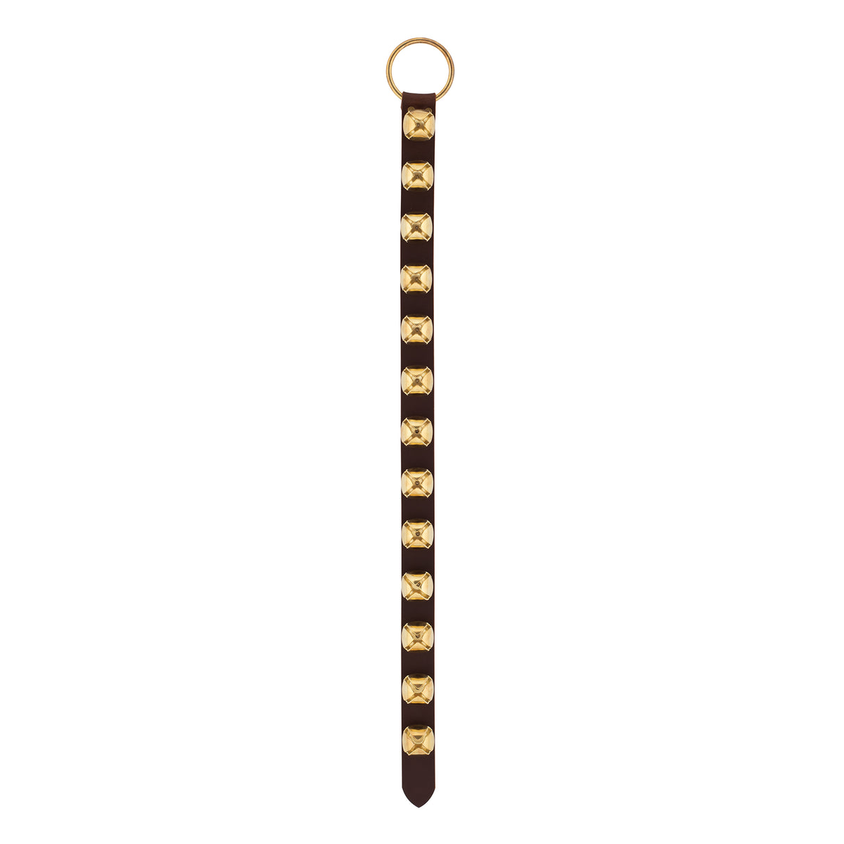 32" Brown, Antique Brass Sleigh Bells on Strap, Leather