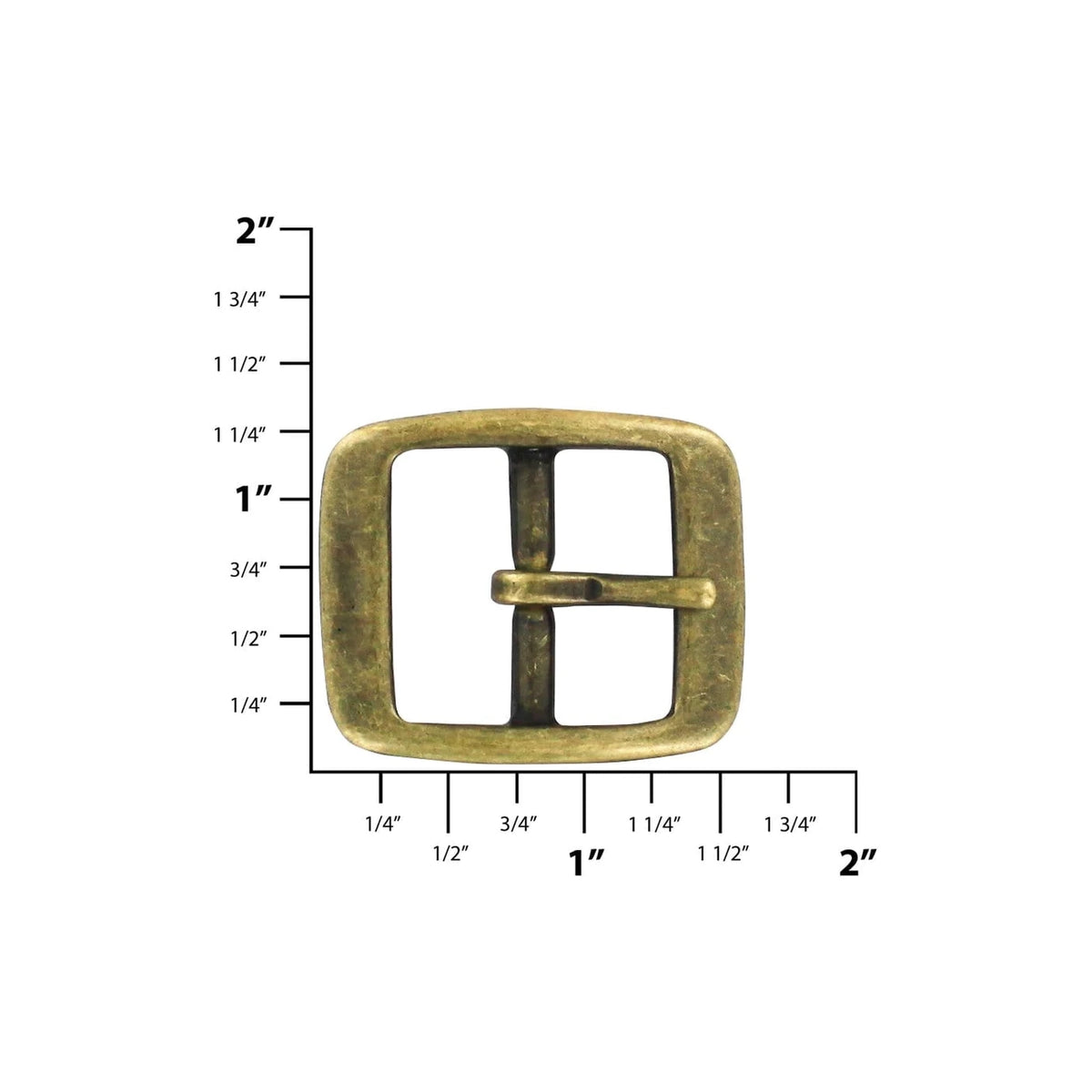 1" Antique Brass, 1.5"x1.75" Rectangular Center Bar Buckle, Solid Brass