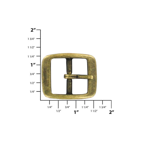 1" Antique Brass, 1.5"x1.75" Rectangular Center Bar Buckle, Solid Brass