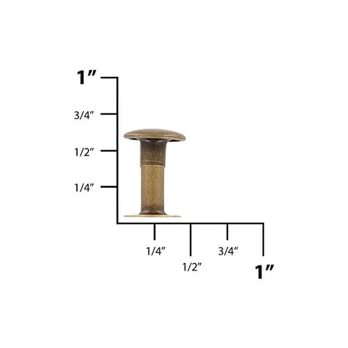 15mm Antique Brass, Single Cap Jiffy Rivets, Solid Brass-100ct