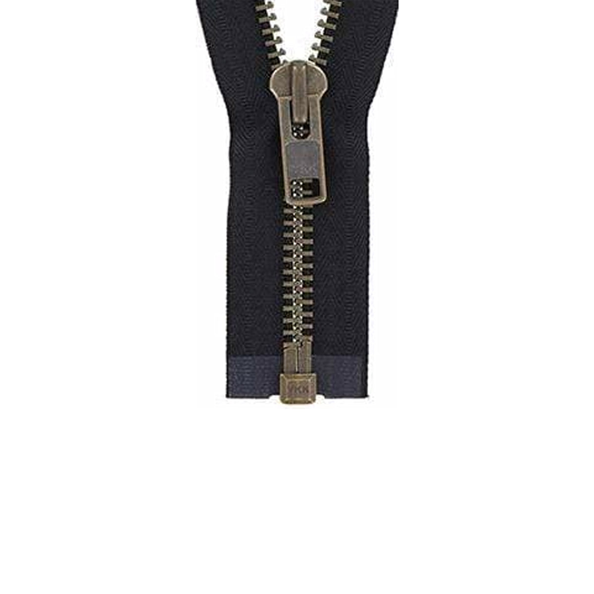 #10 Metal, Black, 30" Separating Bomber Jacket Zipper with Antique Brass Teeth
