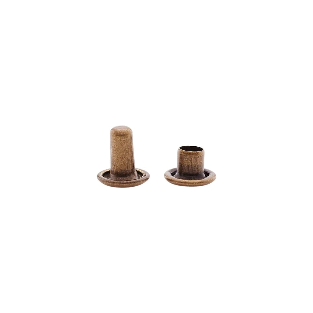 7mm Antique Brass, Double Cap Jiffy Rivets, Solid Brass-100ct
