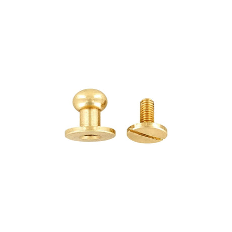 10mm, Brass, Round Top Collar Button Stud with Screw, Solid Brass - PK5