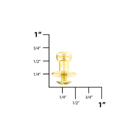 12mm, Brass, Flat Top Collar Button Stud with Screw, Solid Brass