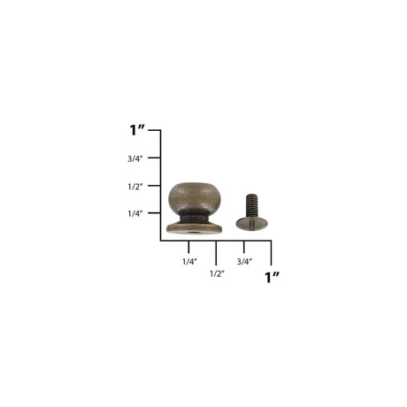 13mm, Antique Brass, Tapered Collar Button Stud with Screw, Solid Brass