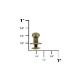 10mm, Antique Brass, Flat Top Collar Button Stud with Screw, Solid Brass - PK10