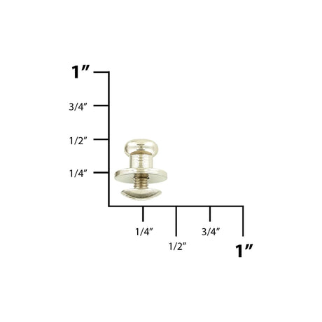10mm, Shiny Nickel, Flat Top Collar Button Stud with Screw, Solid Brass - PK5