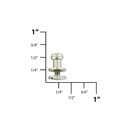 9mm, Nickel, Round Top Collar Button Stud with Screw, Solid Brass