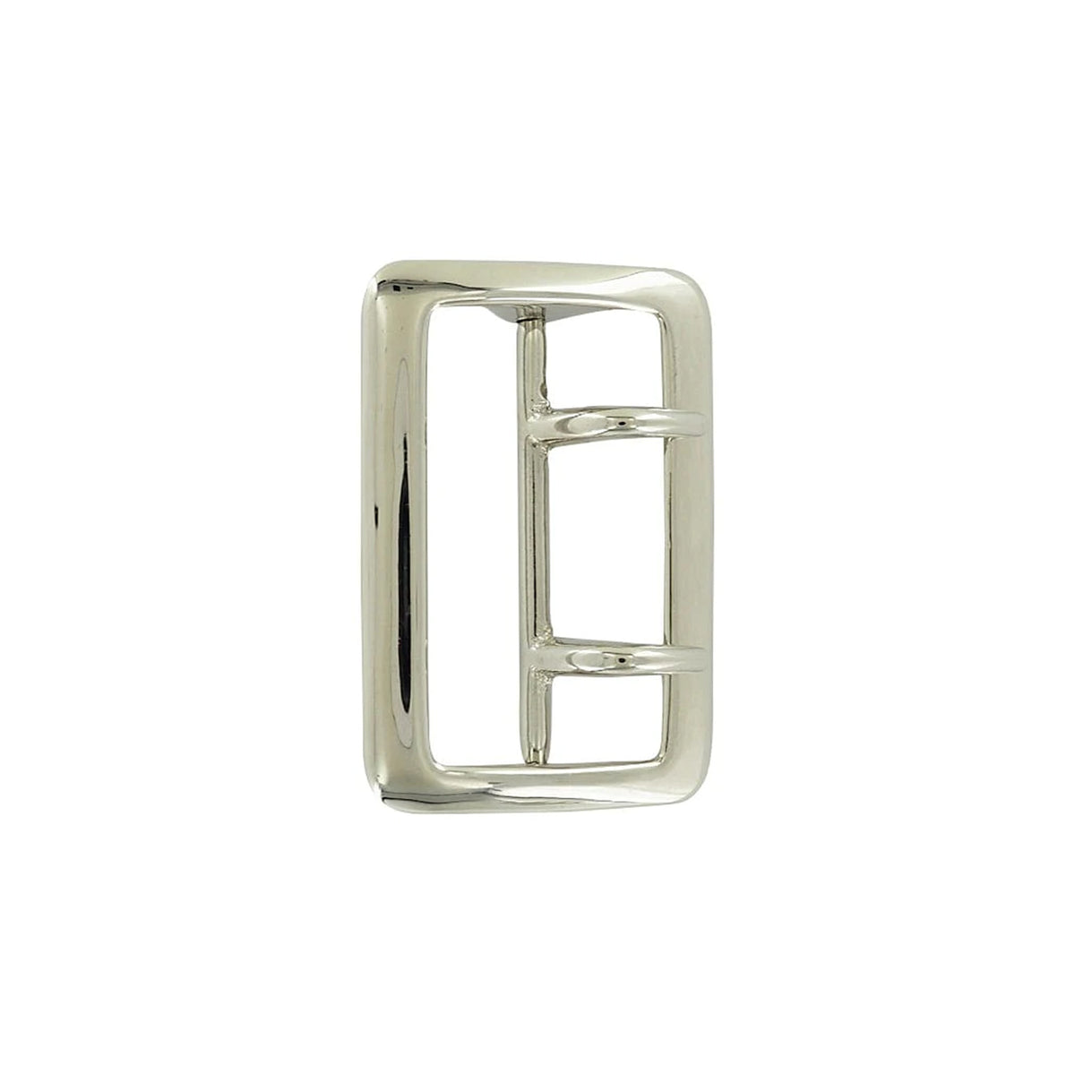 2 1/4" Chrome over Brass, Sam Browne Double Tongue Center Bar Buckle, Solid Brass