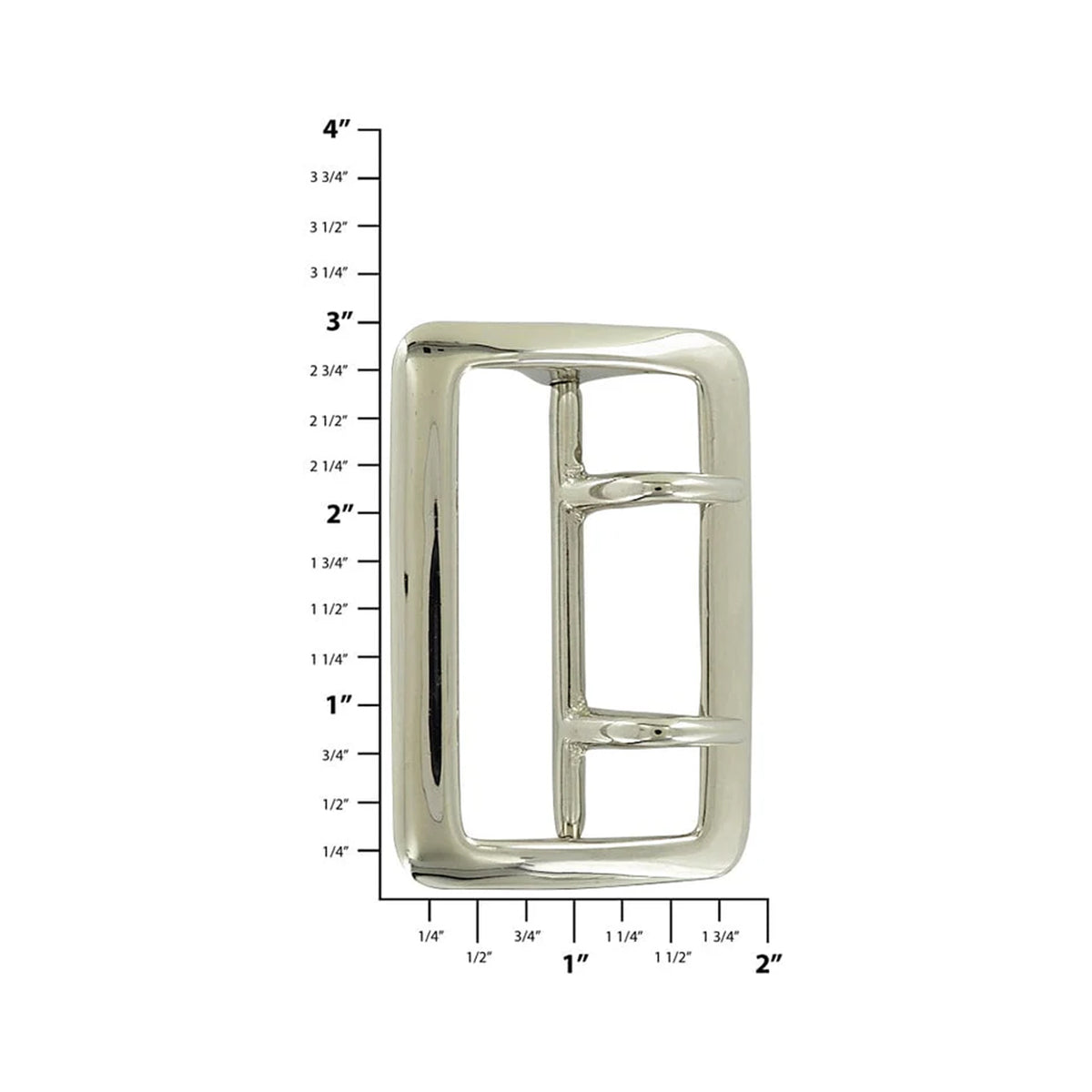 2 1/4" Chrome over Brass, Sam Browne Double Tongue Center Bar Buckle, Solid Brass