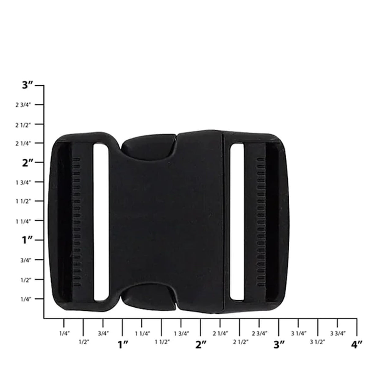 2" Black, Dual Adjustable Side Squeeze Buckle, Plastic