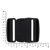 2" Black, Dual Adjustable Side Squeeze Buckle, Plastic