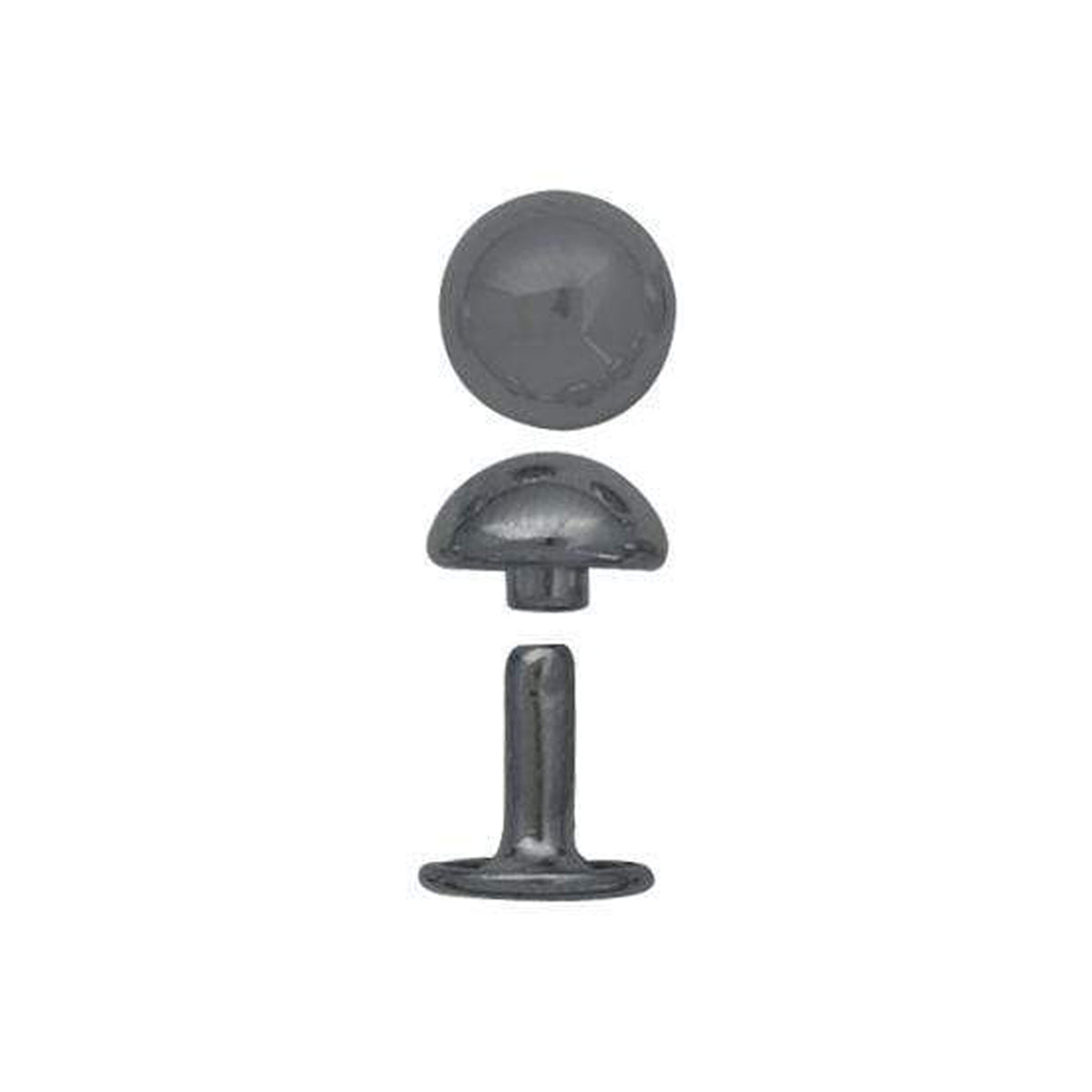 11mm Nickel, 10mm Double Cap Domed Rivet, Steel, 12-pack