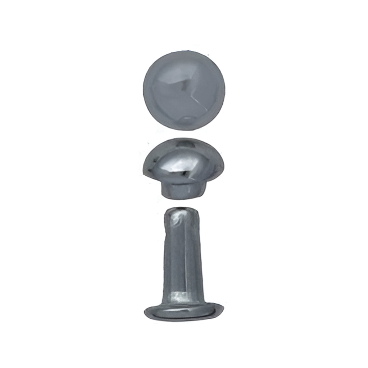 6mm Nickel, Double Cap Domed Rivet, Steel - 12 pk
