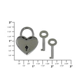 1-3/16" Shiny Gunmetal, Heart Padlock W/2 Keys, Zinc Alloy-PK4