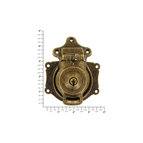 3 1/2" Antique Brass, Large Trunk Lock w/ Spring, Steel