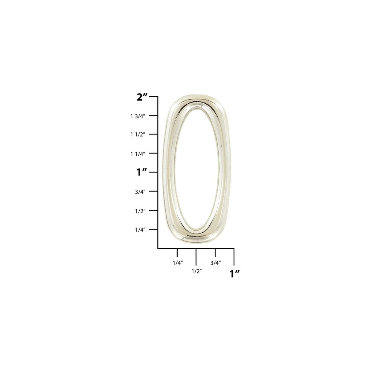 1 1/2" Shiny Nickel, Rectangular Ring, Zinc Alloy