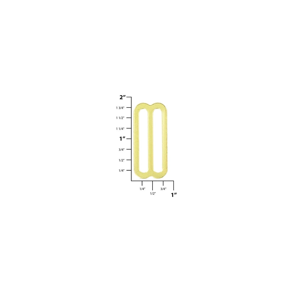 1 1/2" Shiny Brass, Flat Stamped Double Loop, Tri Bar Slide, Steel
