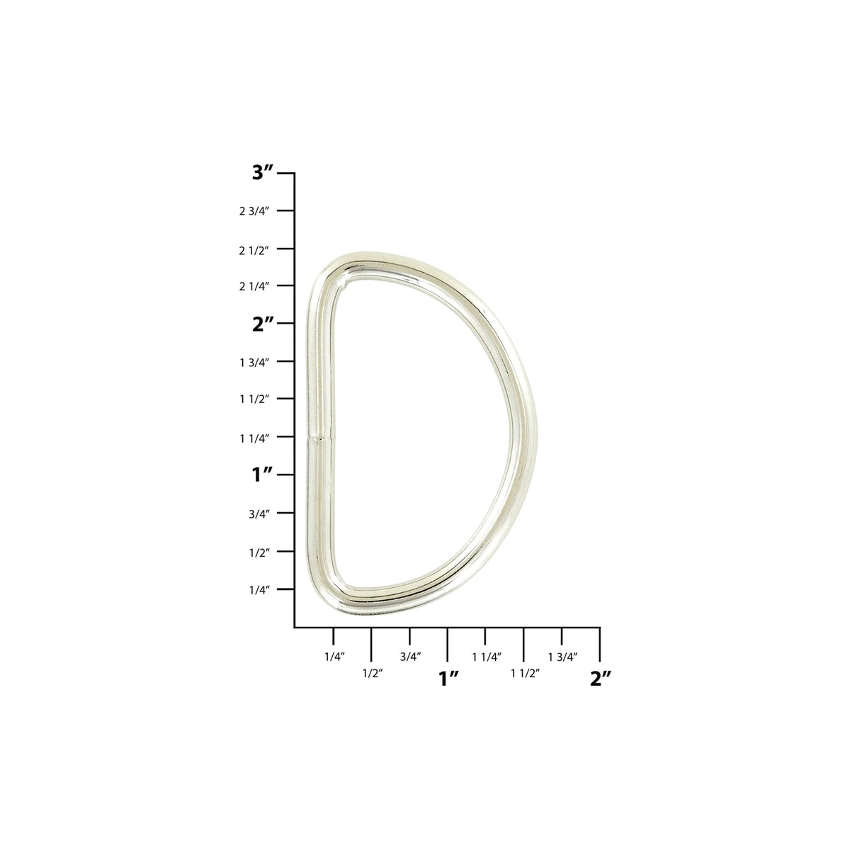 2" Shiny Nickel, 4.9mm Welded D Ring, Steel