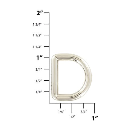 3/4" Shiny Nickel, Solid D Ring, Zinc Alloy