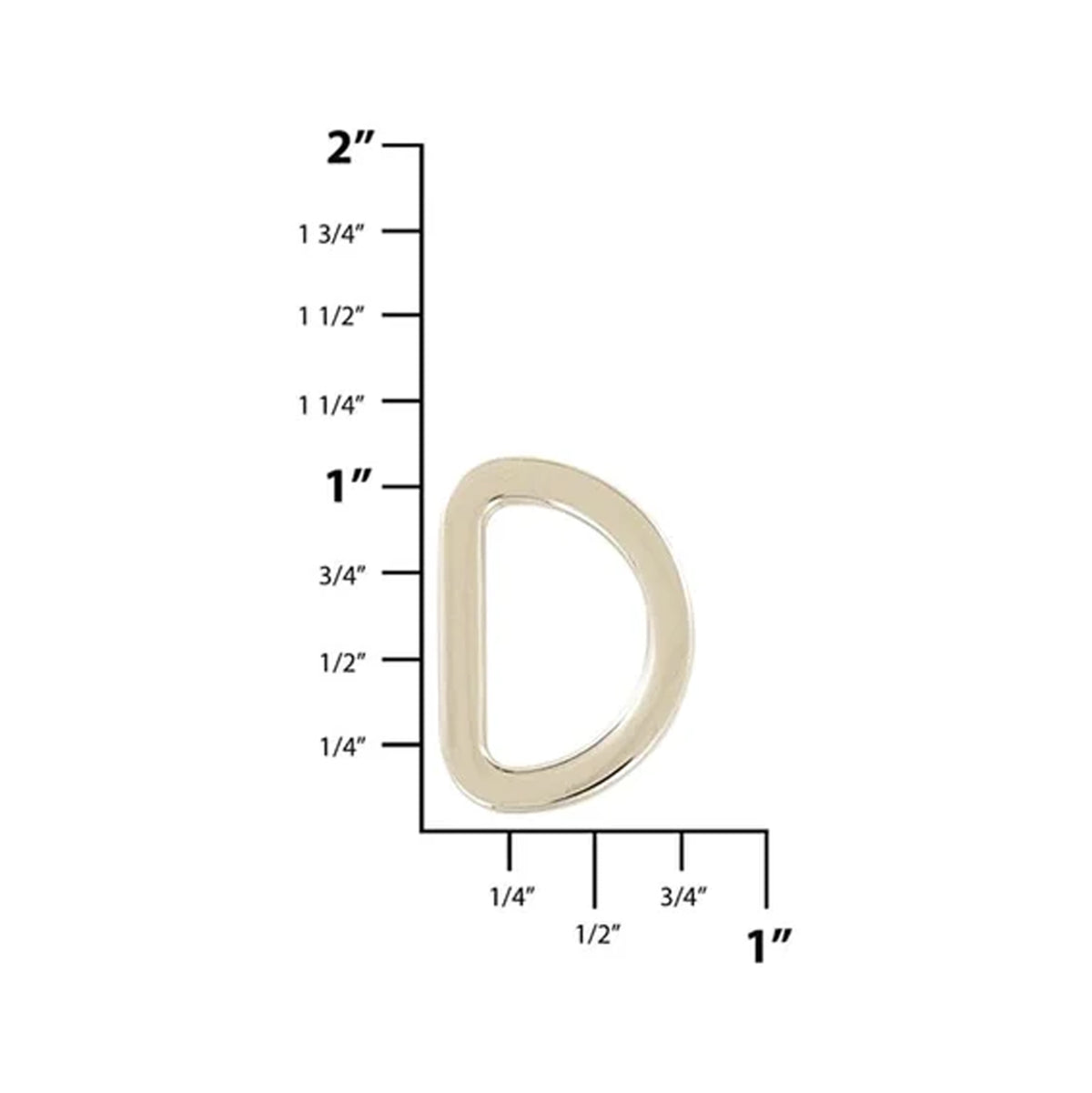 3/4" Shiny Nickel, Flat Cast Solid D Ring, Zinc Alloy-PK5
