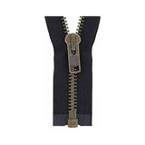 #10 Metal, Black, 36" Separating Bomber Jacket Zipper with Antique Brass Teeth