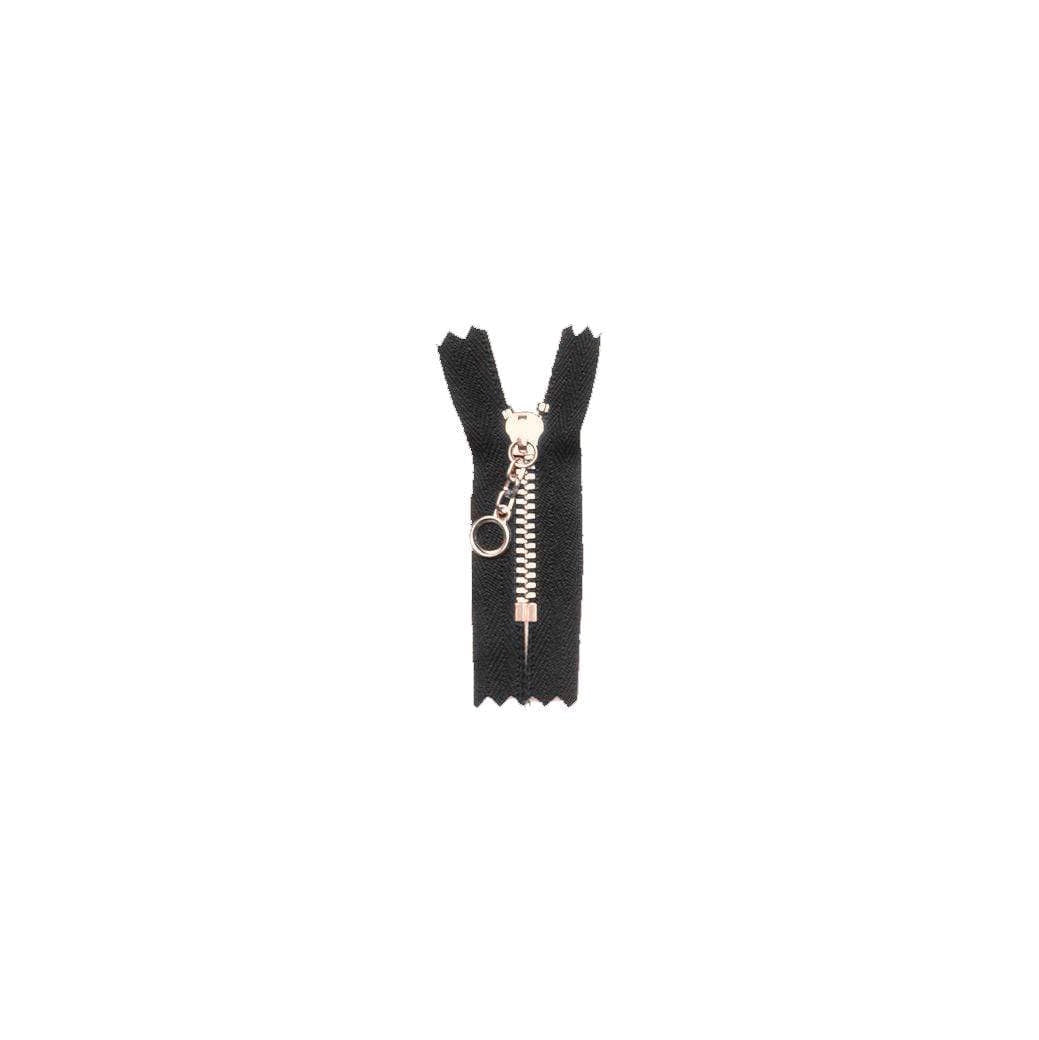 #3 Metal, Black, 7" YKK Closed End Handbag Zipper with Brass Teeth