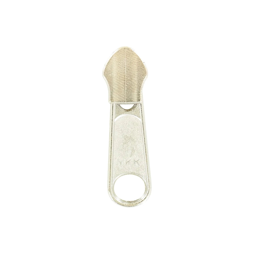 #5 Nickel, Coil, YKK Long Tab Semi-Swivel Zipper Slider, Zinc Alloy