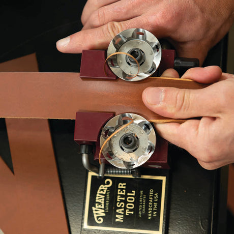 Master Tool EZ Edge Strap Beveler, in use