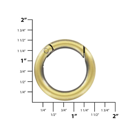 1" Antique Brass, Spring Gate Round Ring, Zinc Alloy