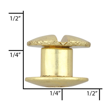 Ohio Travel Bag Fasteners 3/16" Brass, Open Hole Chicago Screw, Solid Brass, #L-156-3-16SB L-156-3-16SB