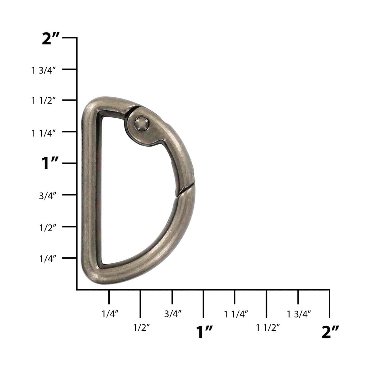 Ohio Travel Bag Rings & Slides 1 1/8" Antique Silver, Spring Gate D Ring, Zinc Alloy, #P-2811-ANTS P-2811-ANTS