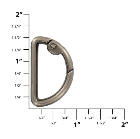 Ohio Travel Bag Rings & Slides 1 1/8" Antique Silver, Spring Gate D Ring, Zinc Alloy, #P-2811-ANTS P-2811-ANTS