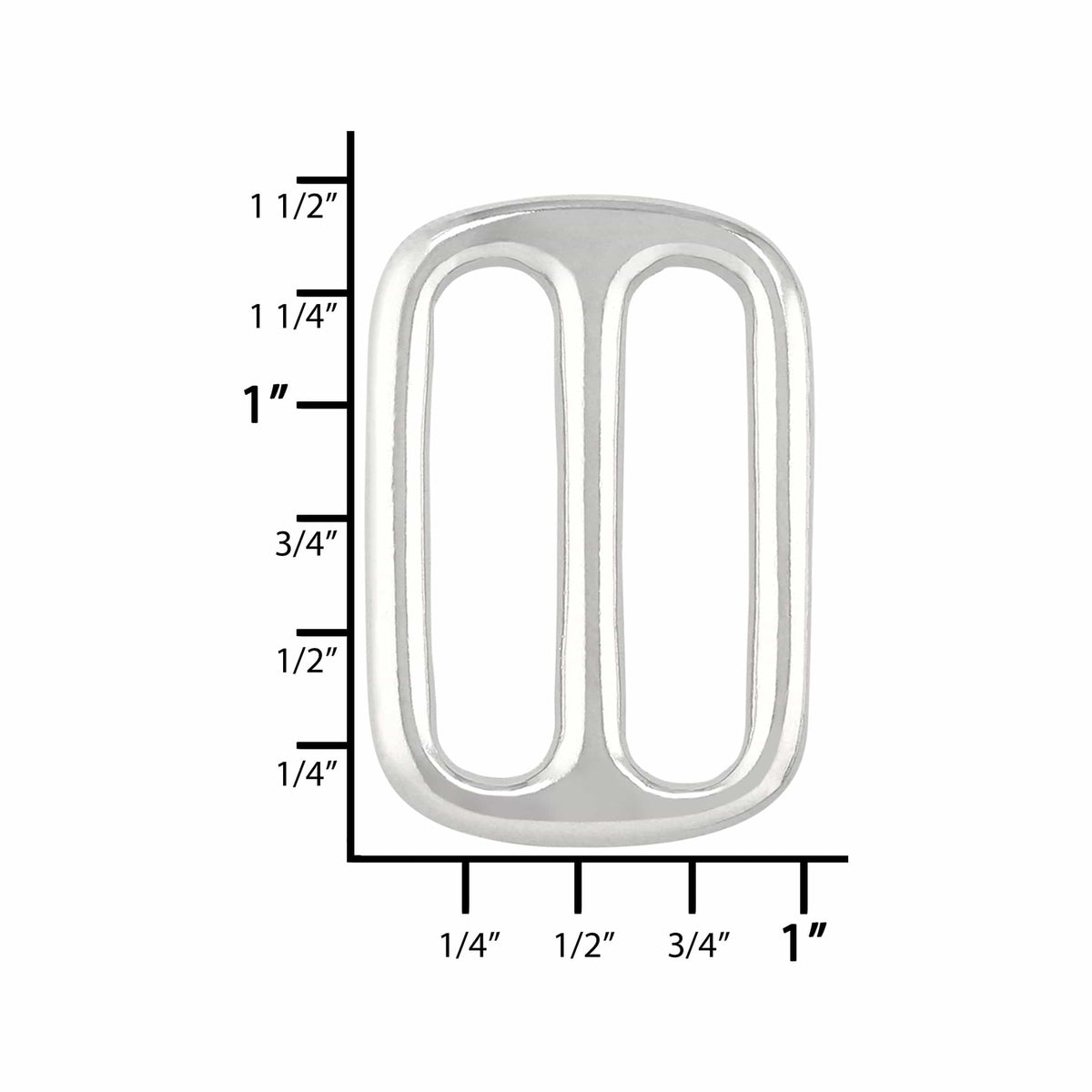 Ohio Travel Bag Rings & Slides 1" Nickel, Cast Double Loop, Solid Brass, #P-2510-SBN P-2510-SBN