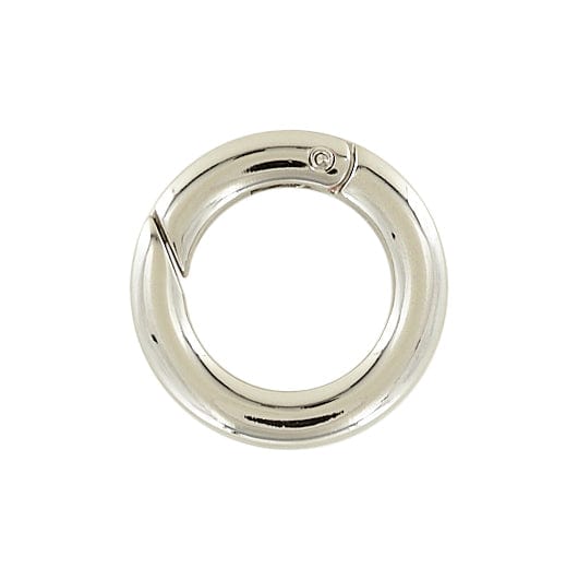 Ohio Travel Bag Rings & Slides 3/4" Shiny Nickel, Spring Gate Flat Round Ring, Zinc Alloy, #P-2733-NIC P-2733-NIC