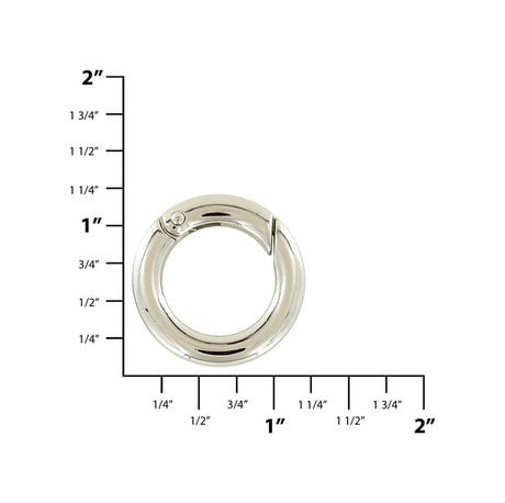 Ohio Travel Bag Rings & Slides 3/4" Shiny Nickel, Spring Gate Flat Round Ring, Zinc Alloy, #P-2733-NIC P-2733-NIC