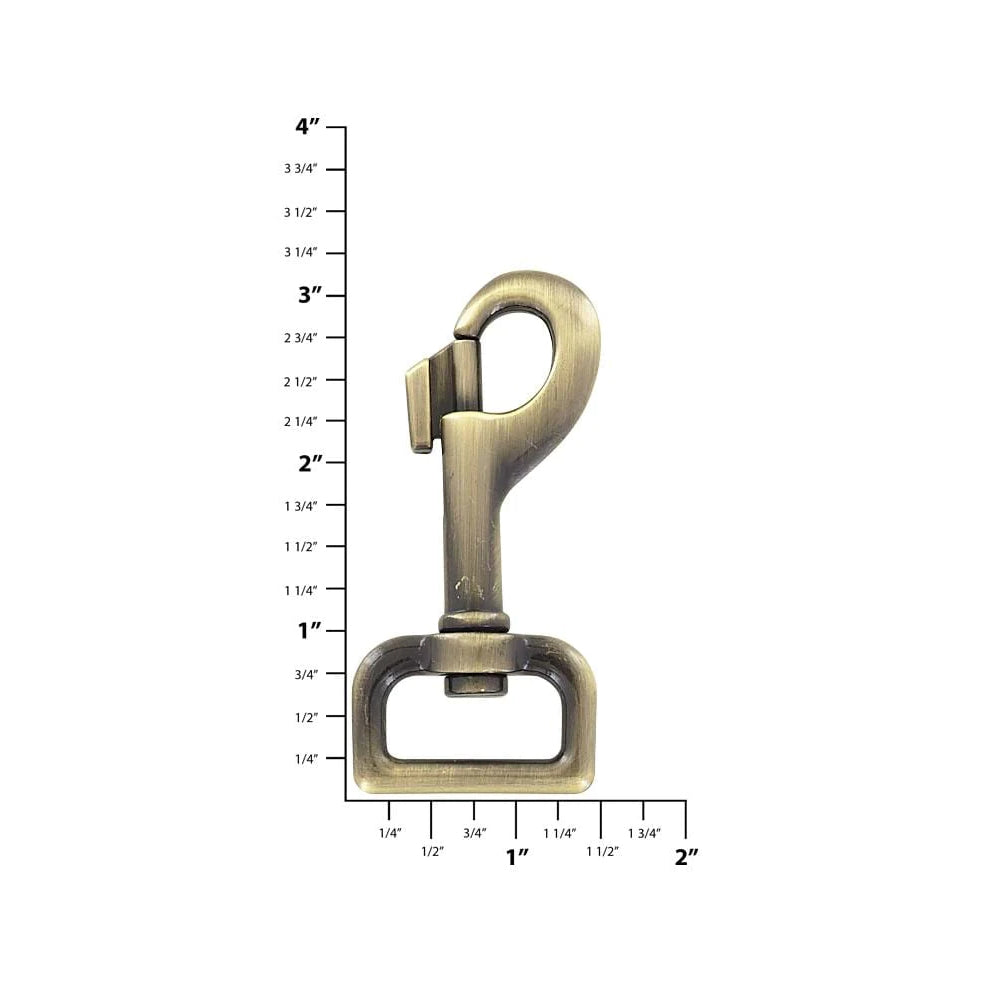 1" Antique Brass, Bolt Swivel Snap Hook Extended Profile, Zinc Alloy