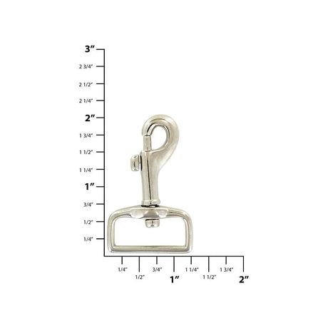 1" Nickel, Rectangular 2" Bolt Swivel Snap Hook, Zinc Alloy