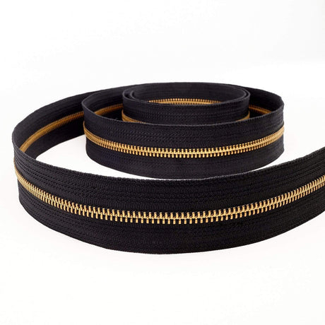 Ohio Travel Bag Zippers #5, Black with Brass, YKK Zipper Chain, Zinc Alloy, #5M-BLK-B 5M-BLK-B